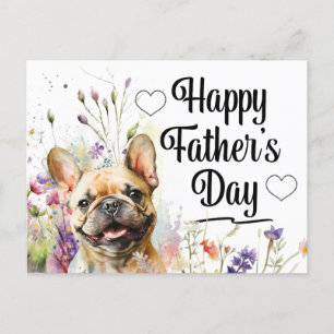 Franse Bulldog met bloemen voor Vaderdag Feestdagenkaart
