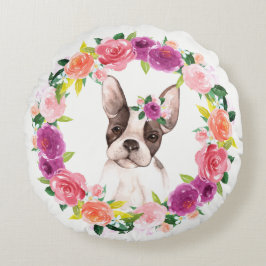 Franse Bulldog met bloemenkrans kussen