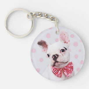 Franse Bulldog met Bow-Stropdas Sleutelhanger