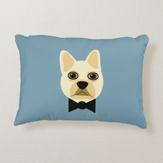 Franse Bulldog met bowtie blauw Accent Kussen (Achterkant)