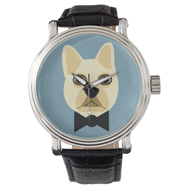 Franse Bulldog met bowtie blauw Horloge (Voorkant)