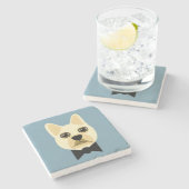 Franse Bulldog met bowtie blauw Stenen Onderzetter (Zijkant)