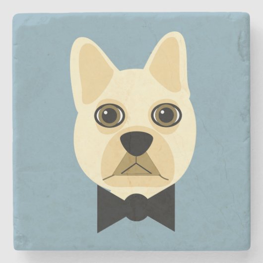 Franse Bulldog met bowtie blauw Stenen Onderzetter (Voorkant)