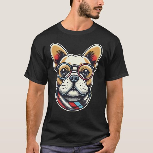 Franse Bulldog met bril Frenchie T-shirt (Voorkant)