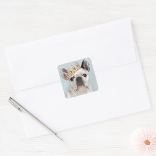 Franse Bulldog met Crown Vierkante Sticker