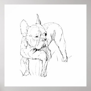Franse Bulldog - met de hand getekende hondenillus Poster