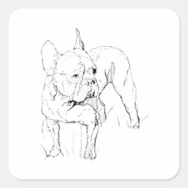 Franse Bulldog - met de hand getekende hondenillus Vierkante Sticker