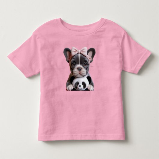 Franse Bulldog met een roze boog Kinder Shirts (Voorkant)