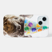Franse Bulldog met Feestmuts iPhone 15 Case (Achterkant horizontaal)