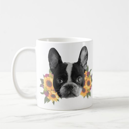 Franse Bulldog met Flowers Coffee Mok (Links)