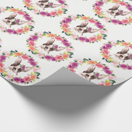 Franse Bulldog met Flowers Gift Wrap Cadeaupapier (Hoek)