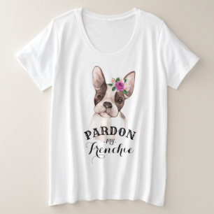 Franse Bulldog met Flowers Plus-Size-T-shirt Grote Maat T-shirt