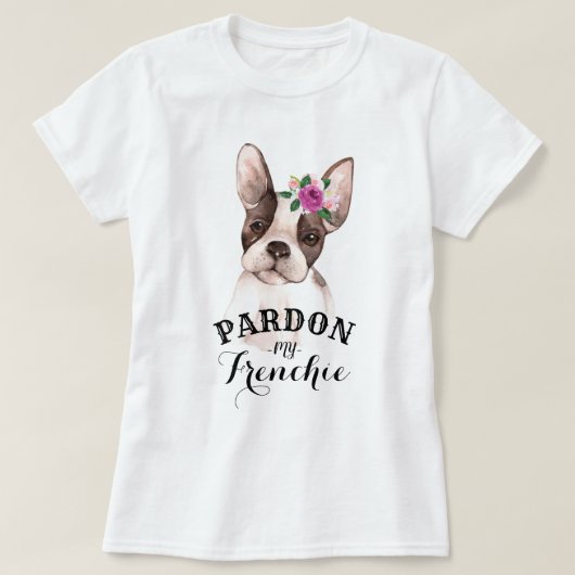 Franse Bulldog met Flowers T-Shirt (Design voorkant)
