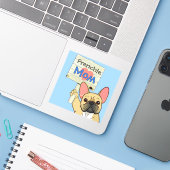 Franse Bulldog met "Franse Moeder" Bord Sticker (Laptop met iPhone)