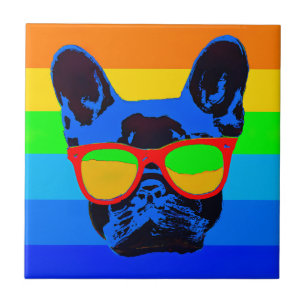 Franse bulldog met glazen Pop Tegeltje