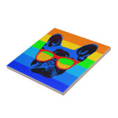 Franse bulldog met glazen Pop Tegeltje (Zijkant)