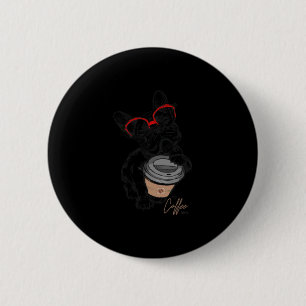 Franse Bulldog met Gles koffie cadeau Ronde Button 5,7 Cm