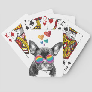 Franse Bulldog met Hartjes Valentijnsdag Pokerkaarten