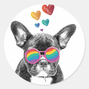 Franse Bulldog met Hartjes Valentijnsdag Ronde Sticker