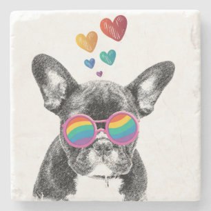 Franse Bulldog met Hartjes Valentijnsdag Stenen Onderzetter