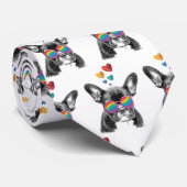 Franse Bulldog met Hartjes Valentijnsdag Stropdas (Opgerold)
