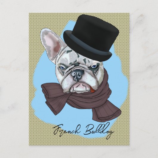Franse Bulldog met hoed en sjaal Briefkaart (Voorkant)