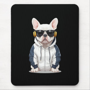 Franse Bulldog met hoodie Grappige coole muziek Muismat