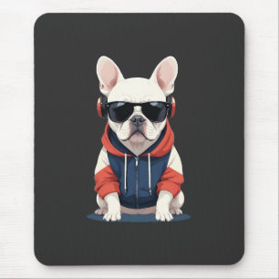 Franse Bulldog met hoodie Grappige coole muziek Muismat