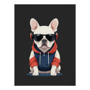 Franse Bulldog met hoodie Grappige coole muziek Perfect Poster