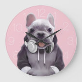 Franse Bulldog met Hoofdtelefoon Grote Klok (Voorkant)