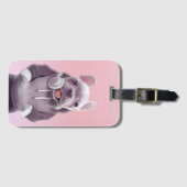 Franse Bulldog met hoofdtelefoon Illustratie Bagagelabel (Voorkant (horizontaal))