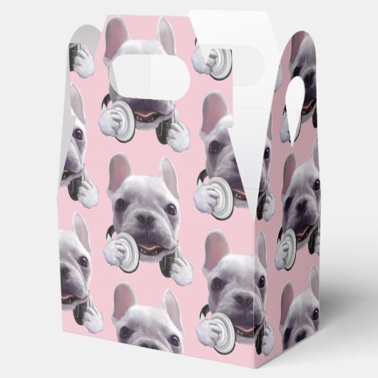 Franse Bulldog met hoofdtelefoon Illustratie Bedankdoosjes (Geopend)