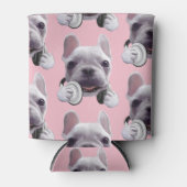 Franse Bulldog met hoofdtelefoon Illustratie Blikjeskoeler (Voorkant)