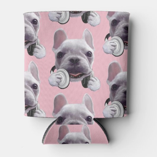 Franse Bulldog met hoofdtelefoon Illustratie Blikjeskoeler (Voorkant)