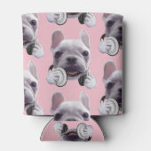 Franse Bulldog met hoofdtelefoon Illustratie Blikjeskoeler (Achterkant)