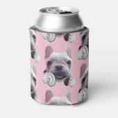 Franse Bulldog met hoofdtelefoon Illustratie Blikjeskoeler (Blikje Achterkant)