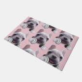 Franse Bulldog met hoofdtelefoon Illustratie Deurmat (Schuin)