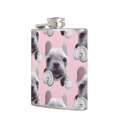 Franse Bulldog met hoofdtelefoon Illustratie Heupfles (Links)