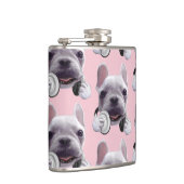 Franse Bulldog met hoofdtelefoon Illustratie Heupfles (Rechts)