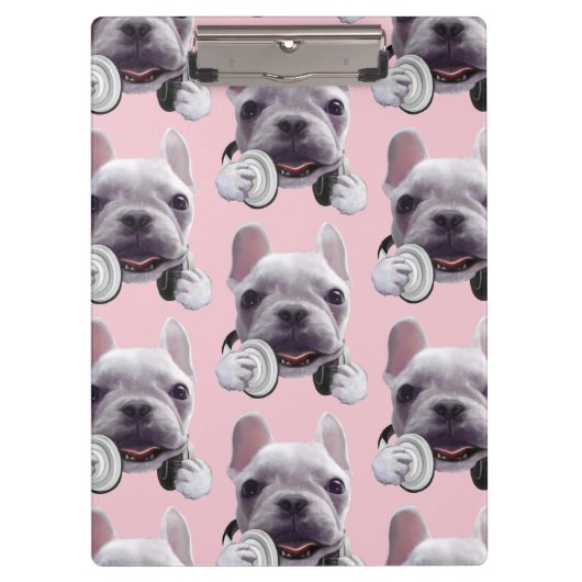 Franse Bulldog met hoofdtelefoon Illustratie Klembord (Voorkant)