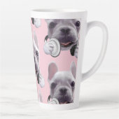 Franse Bulldog met hoofdtelefoon Illustratie Latte Mok (Rechts)