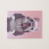 Franse Bulldog met hoofdtelefoon Illustratie Legpuzzel (Horizontaal)