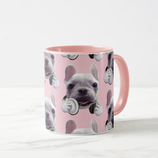 Franse Bulldog met hoofdtelefoon Illustratie Mok (Voorkant rechts)