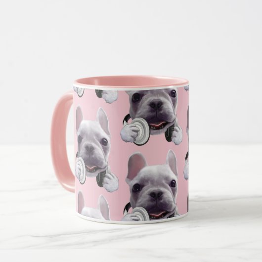 Franse Bulldog met hoofdtelefoon Illustratie Mok (Voorkant links)