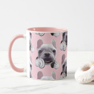 Franse Bulldog met hoofdtelefoon Illustratie Mok