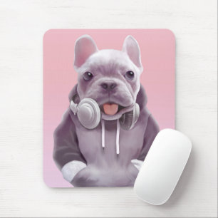Franse Bulldog met hoofdtelefoon Illustratie Muismat