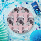 Franse Bulldog met hoofdtelefoon Illustratie Papieren Bordje (Feest)