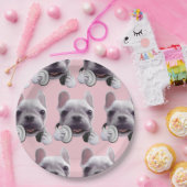 Franse Bulldog met hoofdtelefoon Illustratie Papieren Bordje (Feest)