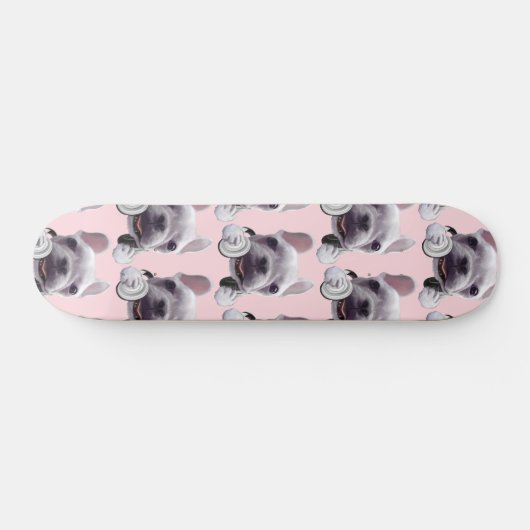 Franse Bulldog met hoofdtelefoon Illustratie Persoonlijk Skateboard (Horizontaal)