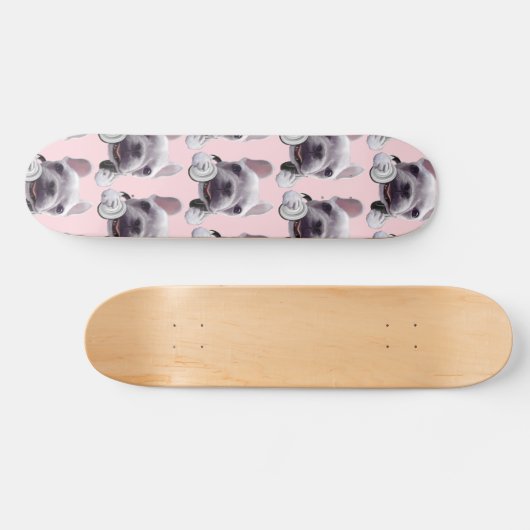 Franse Bulldog met hoofdtelefoon Illustratie Persoonlijk Skateboard (Horizontaal)